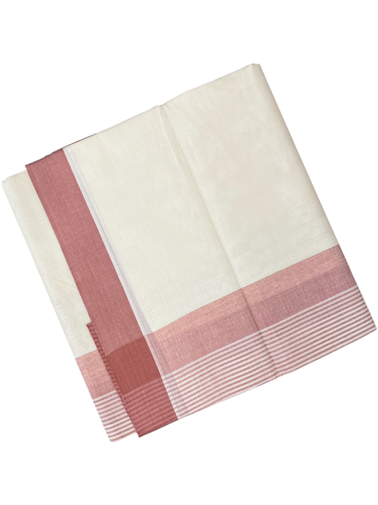 Southloom Kerala Pure Cotton Double Mundu with Peach Lines Border (South Indian Dhoti)