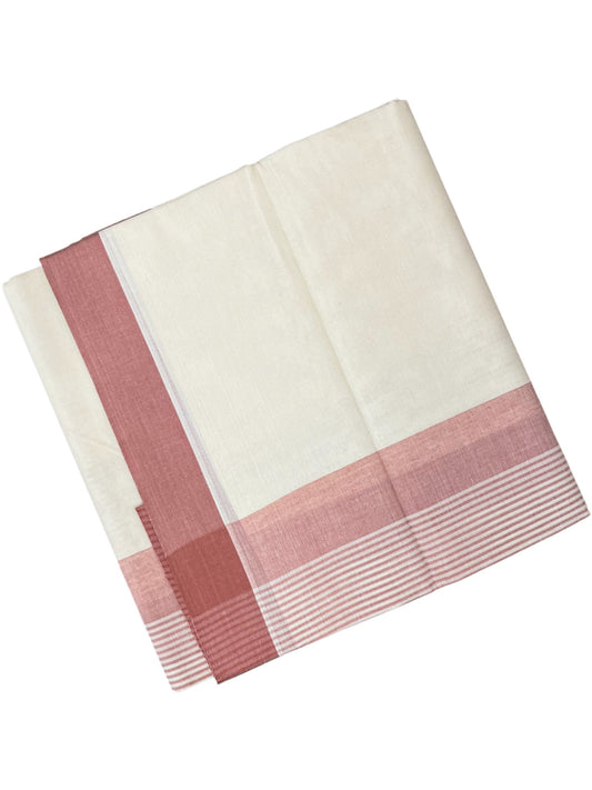 Southloom Kerala Pure Cotton Double Mundu with Peach Lines Border (South Indian Dhoti)