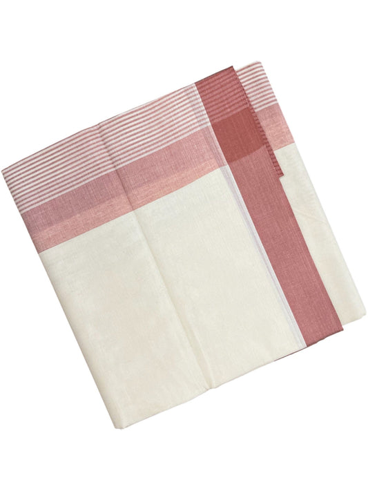 Southloom Kerala Pure Cotton Double Mundu with Peach Lines Border (South Indian Dhoti)