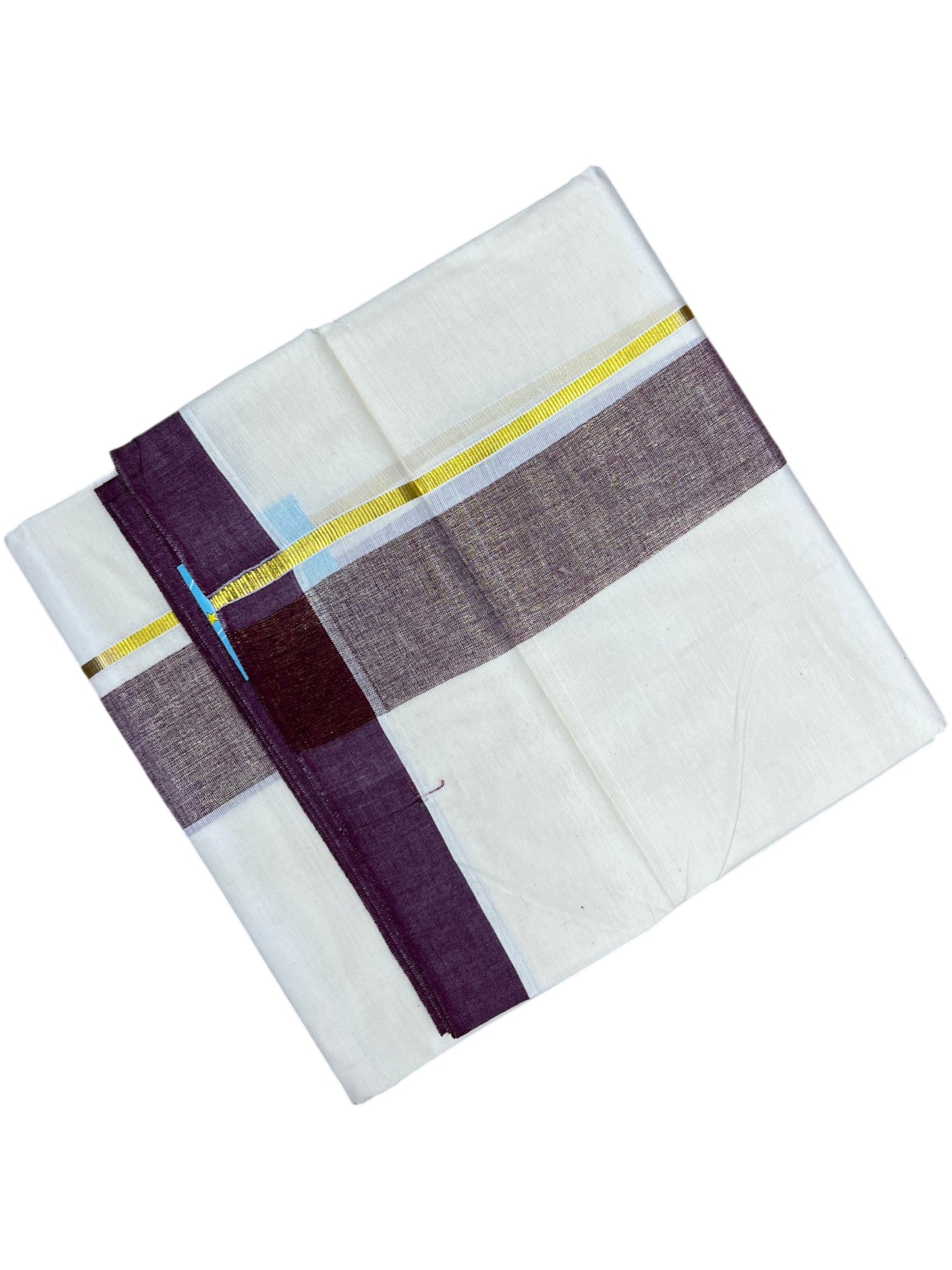 Southloom Kerala Pure Cotton Double Mundu with Purple Border (South Indian Dhoti)