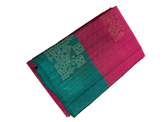 Southloom Pure Handloom Kanchipuram Silk Saree with Butta Work (Magenta & Green)
