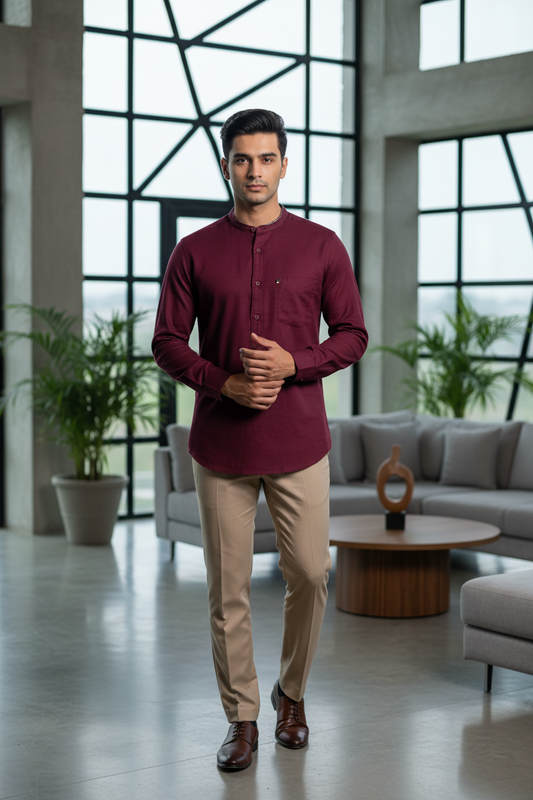 Southloom  Maroon Short Cotton Kurta Shirt for Men