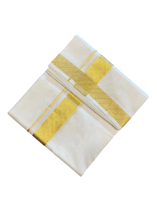 Southloom Premium Handloom Cotton Gold Kasavu Double Mundu