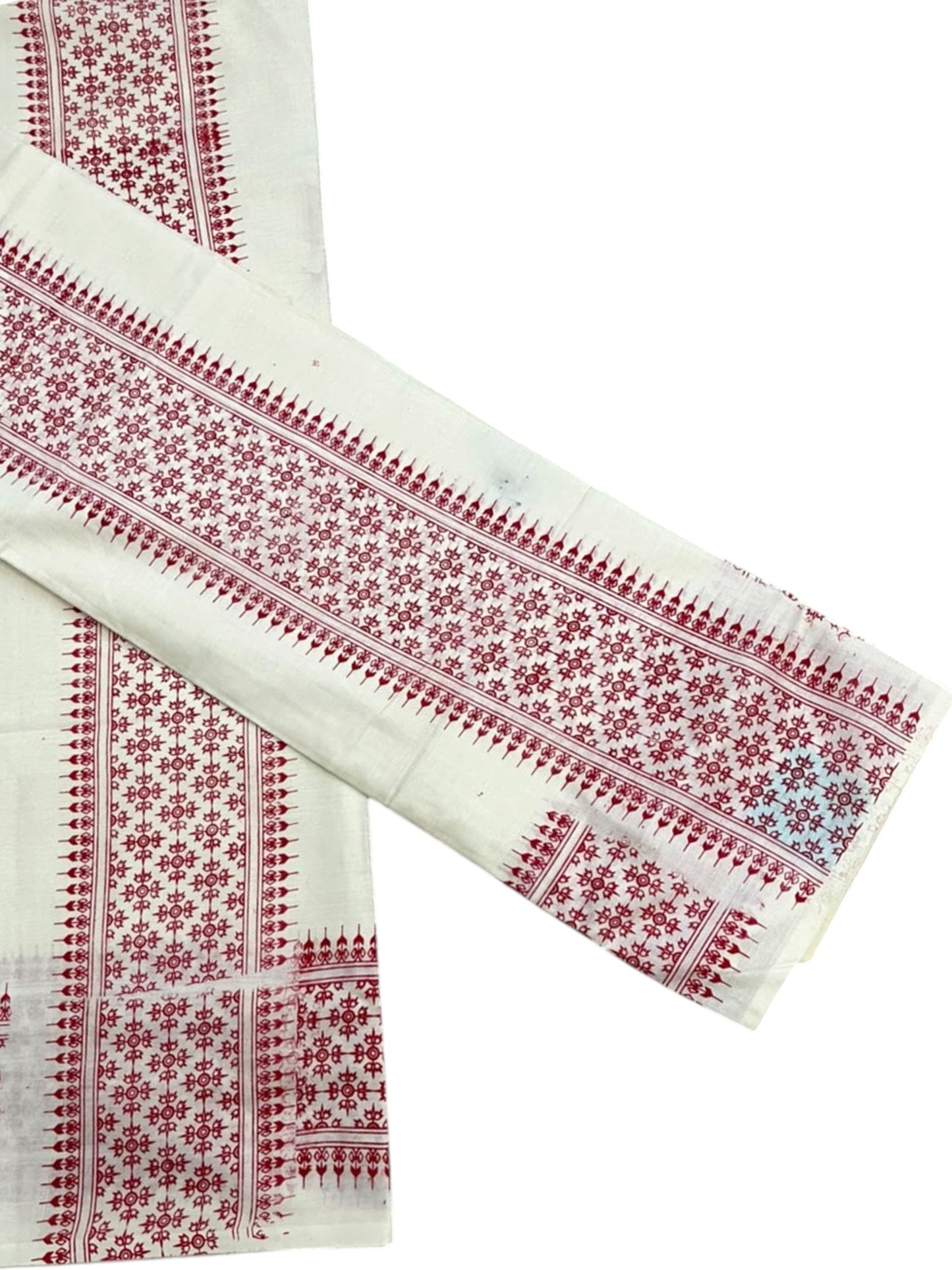 Southloom Kerala Cotton Set Mundu (Mundum Neriyathum) with Red Floral Prints on Border-2.80Mtrs SL625