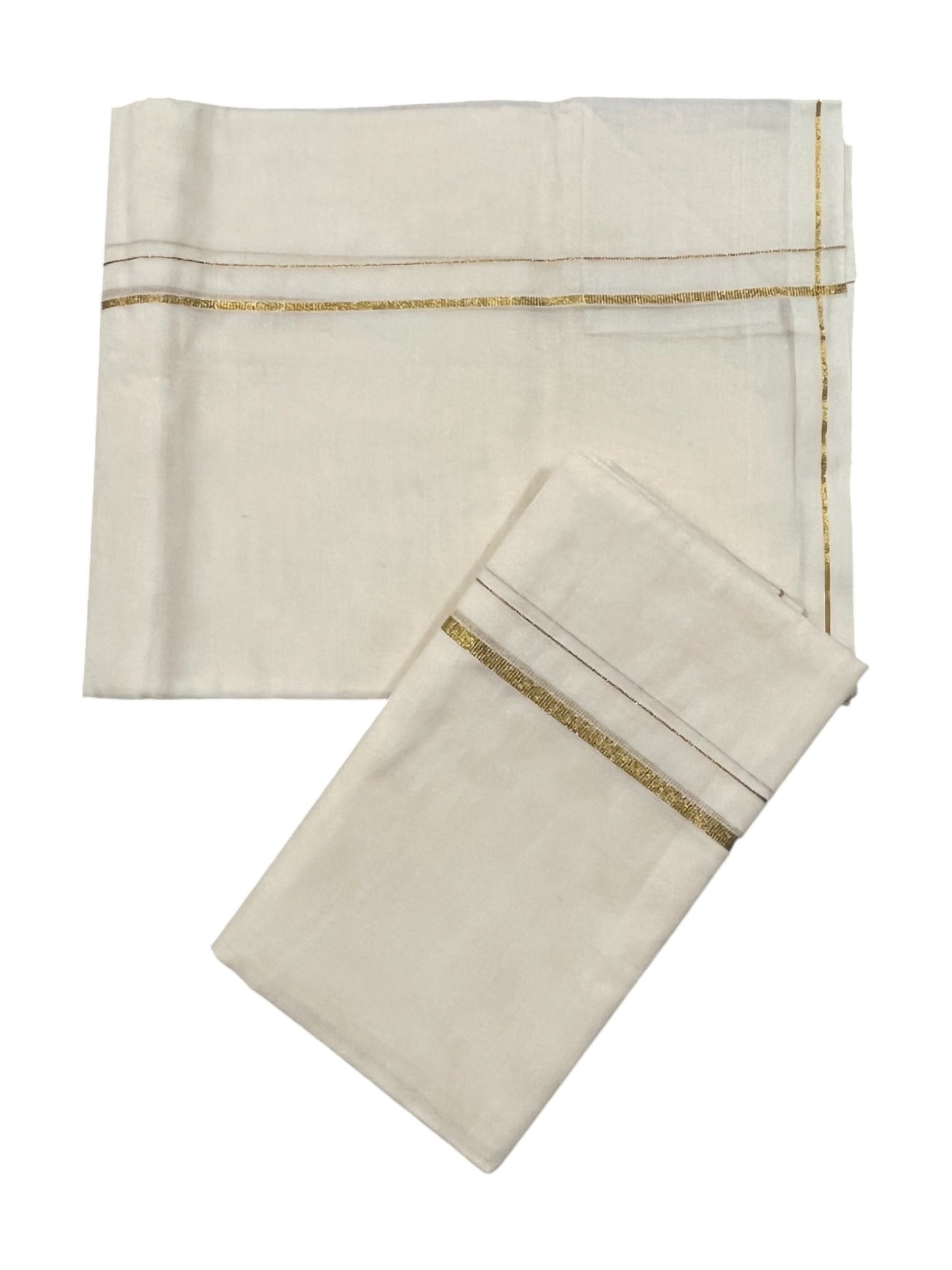 Kerala Cotton Mundum Neriyathum Single (Set Mundu) with Golden Puliyilakkara