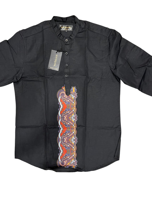 Southloom Black Short Cotton Kurta Shirt for Men