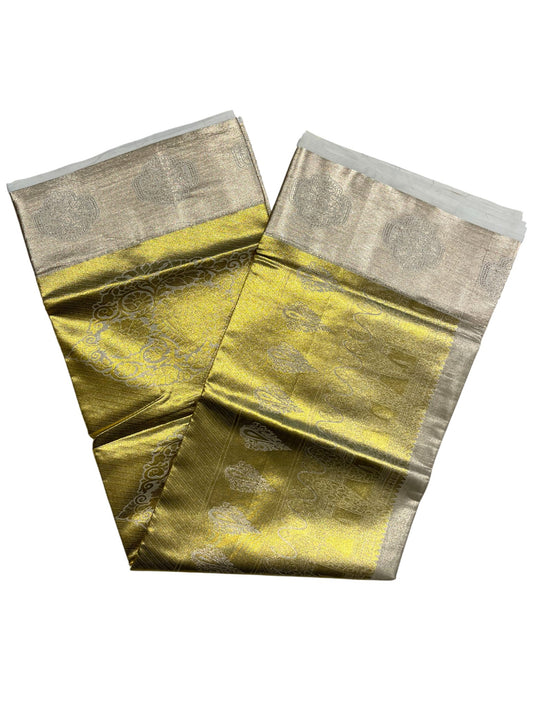 Southloom Tissue Kasavu Replica Saree with Heavy Golden Works Across Body and Kasavu Border