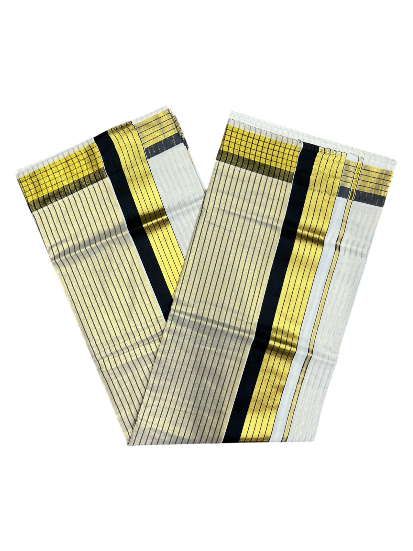 Southloom Kerala Pure Cotton Saree with Stripes on Body and Borders in Black SL334