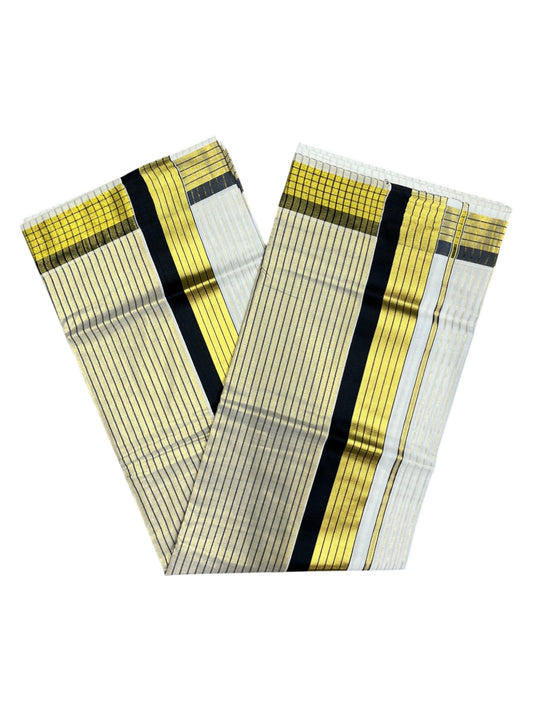 Southloom Kerala Pure Cotton Saree with Stripes on Body and Borders in Black