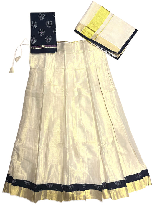 Southloom Semi Stitched Tissue Dhavani Set with Pavada and Ajrakh Blouse Piece