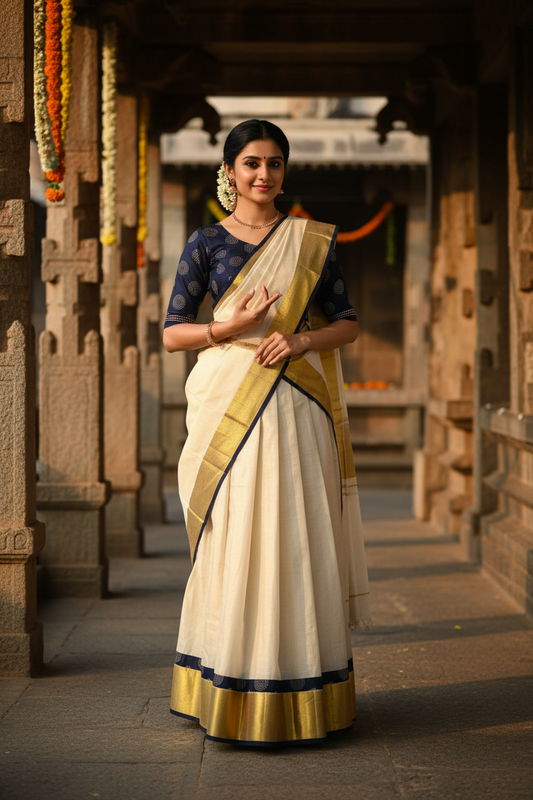 Southloom Semi Stitched Tissue Dhavani Set with Pavada and Ajrakh Blouse Piece