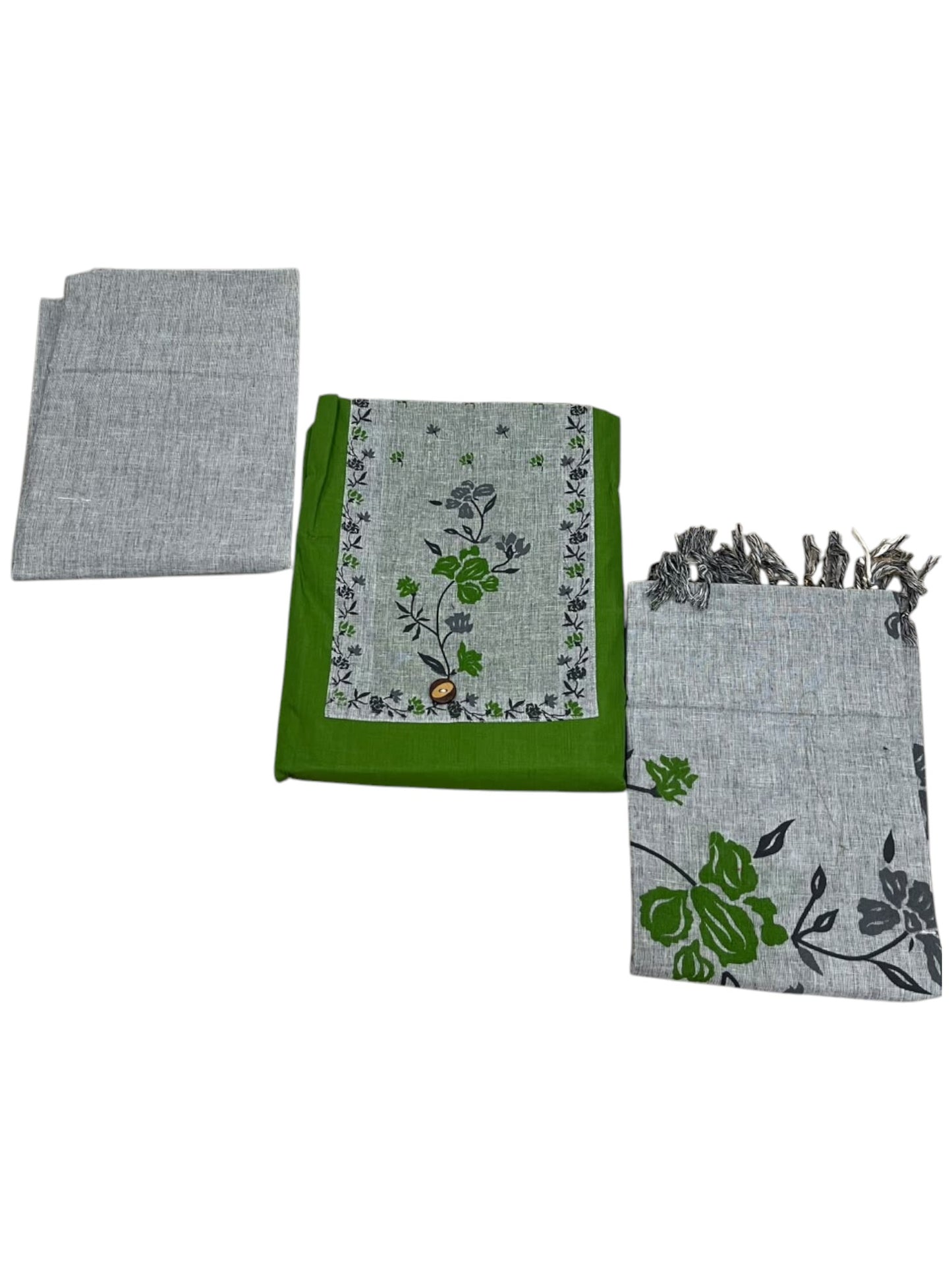 Southloom™ Cotton  3 Piece Green Salwar Material with Woven  Work