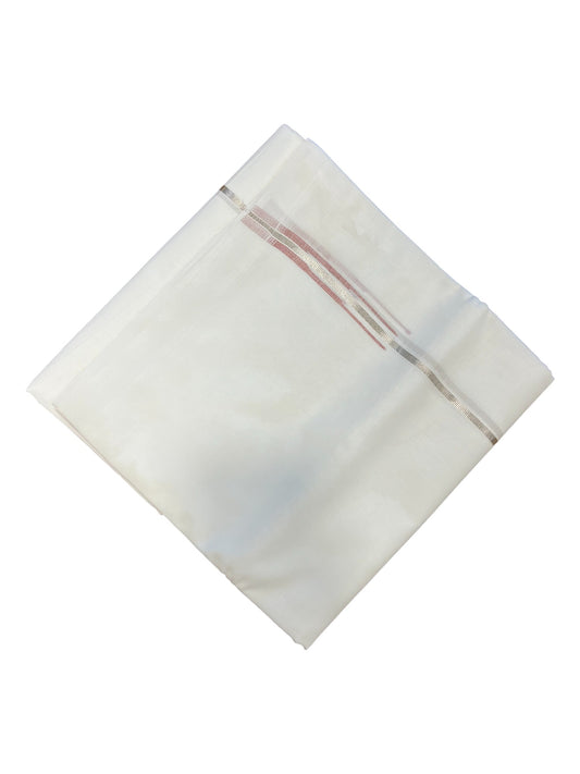 Pure White Cotton Double Mundu with Silver and Maroon Chutti Kara (South Indian Dhoti)