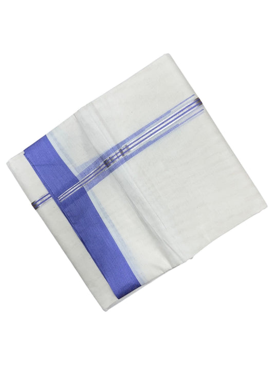 Southloom Pure Cotton Double Mundu with Silver Lines and Lavendar Chuttikara Border (South Indian Kerala Dhoti)