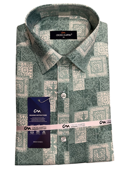Southloom Pure Cotton Green Printed Shirt (38 FS)