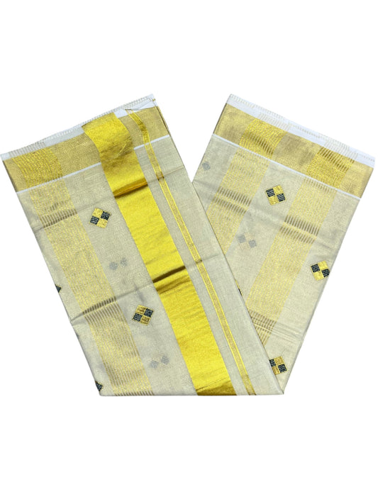 Southloom Kerala Tissue Kasavu Striped Saree with  Diagonal Woven Designs in Green And Gold Body Work