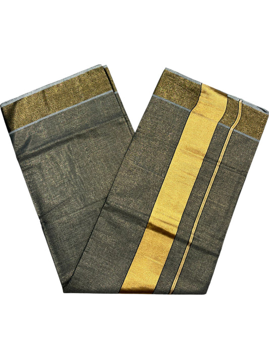 Southloom Kerala Tissue Black Plain Saree With Golden Border