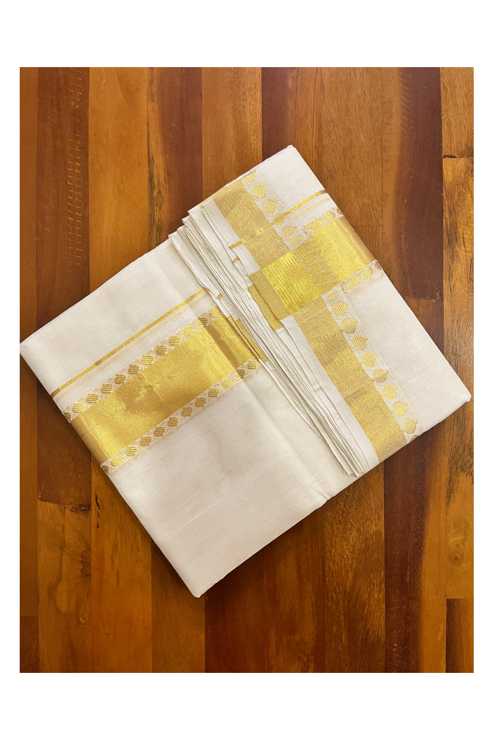 Southloom Super Premium Balaramapuram Unakkupaavu Handloom Double Wedding Mundu with Kasavu Woven Border