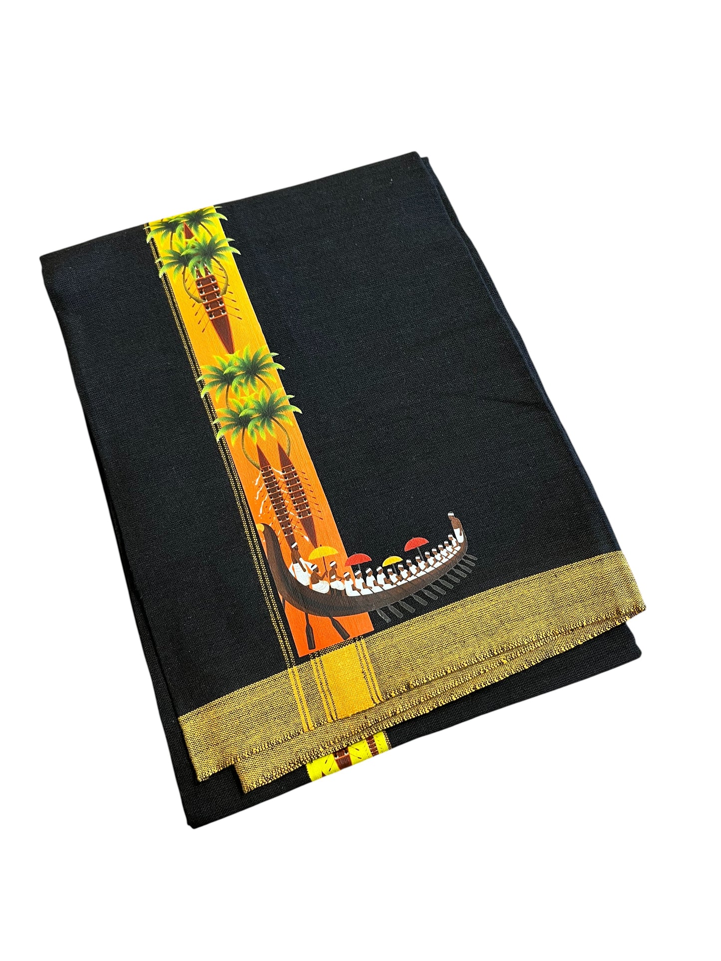 Southloom Black Printed Kathakali & Theyyam Single Mundu / Otta Mundu (South Indian Kerala Dhoti)