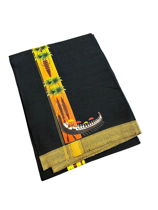 Southloom Black Printed Kathakali & Theyyam Single Mundu / Otta Mundu (South Indian Kerala Dhoti)