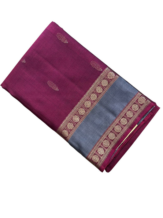 Southloom Pure Handloom Bridal Kanchipuram Silk Saree with Korvai Work(Maroon & Gray)