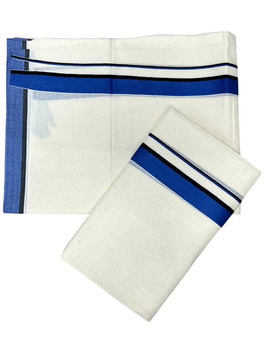 Southloom Pure Cotton Kerala Single Set Mundu (Mundum Neriyathum) Blue Border 2.80 Mtr SL345
