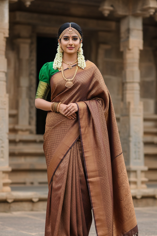Southloom Premium Semi Silk Zari Work Brocade Saree in Bridal Green with Matching Pallu