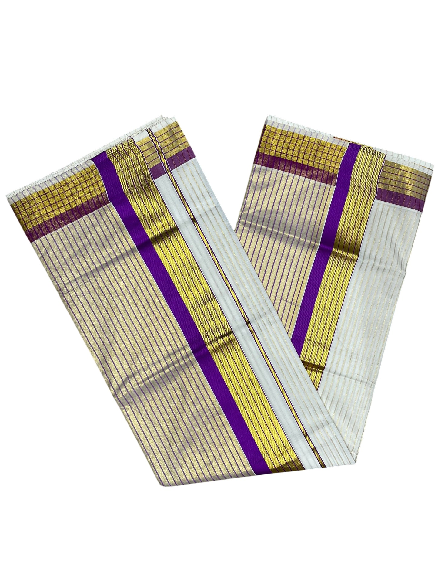 Southloom Kerala Pure Cotton Saree with Stripes on Body and Borders in Violet SL334