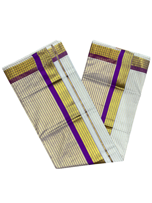 Southloom Kerala Pure Cotton Saree with Stripes on Body and Borders in Violet SL334