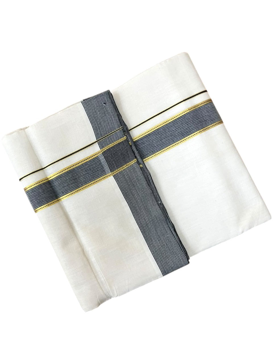 Southloom Balaramapuram Unakkupaavu Premium Handloom Cotton Double Mundu with Gold Kasavu and Black Border