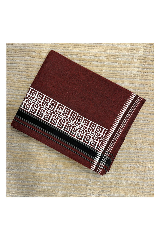 Southloom Maroon Printed Single Mundu / Otta Mundu / Lungi (South Indian Kerala Dhoti)