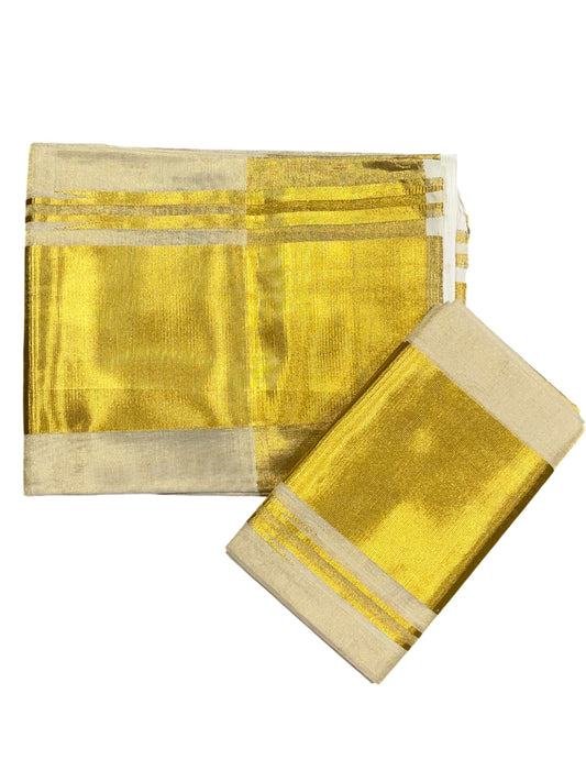 Southloom Premium Handloom Set Mundu with Kasavu and Golden Border (2.80 Mtr)