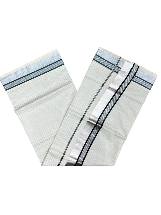 Southloom Pure Cotton Kerala Silver Kasavu Lines Saree with Green and Silver Border