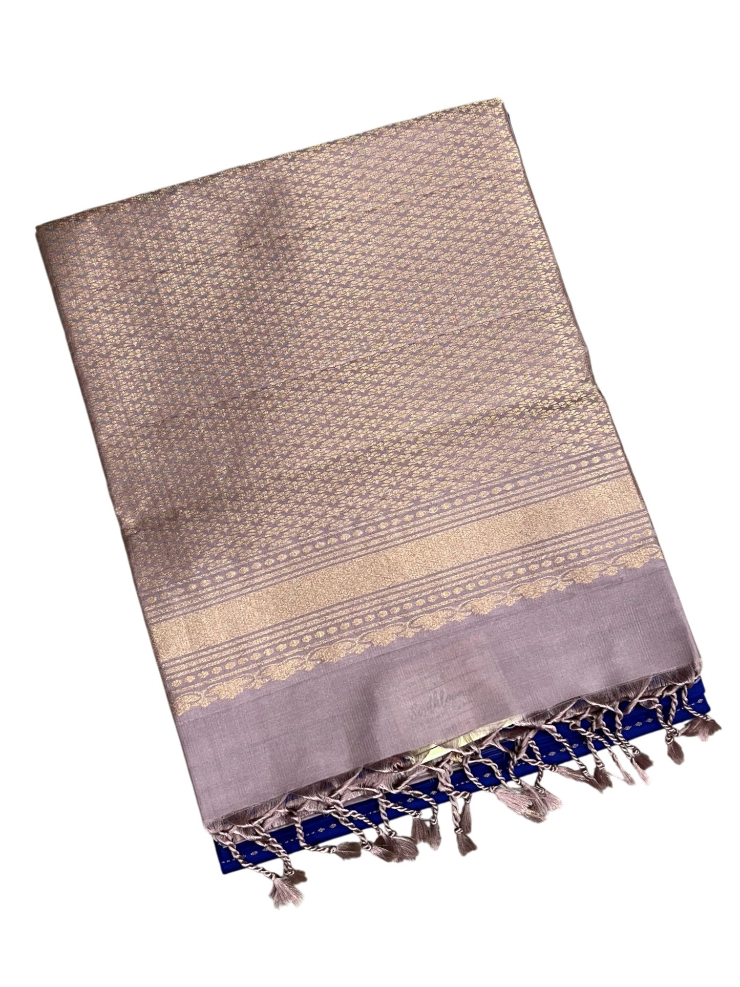 Southloom Pure Handloom Bridal Kanchipuram Silk Saree with Korvai Work (Grey & Blue)