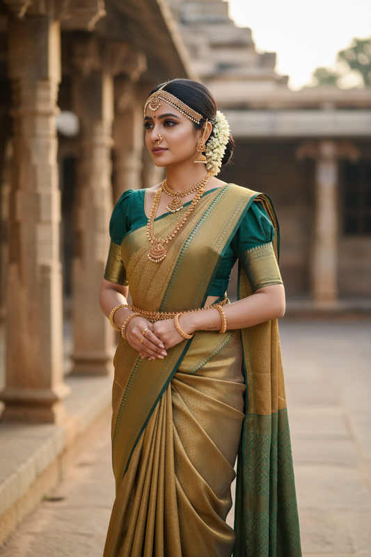 Southloom Premium Semi Silk Zari Work Brocade Saree in Bridal Peach with Matching Pallu