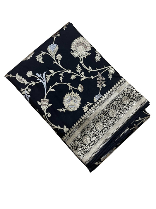 Southloom Pure Banarasi Silk Saree with Woven Work on Body and Borders (Black)