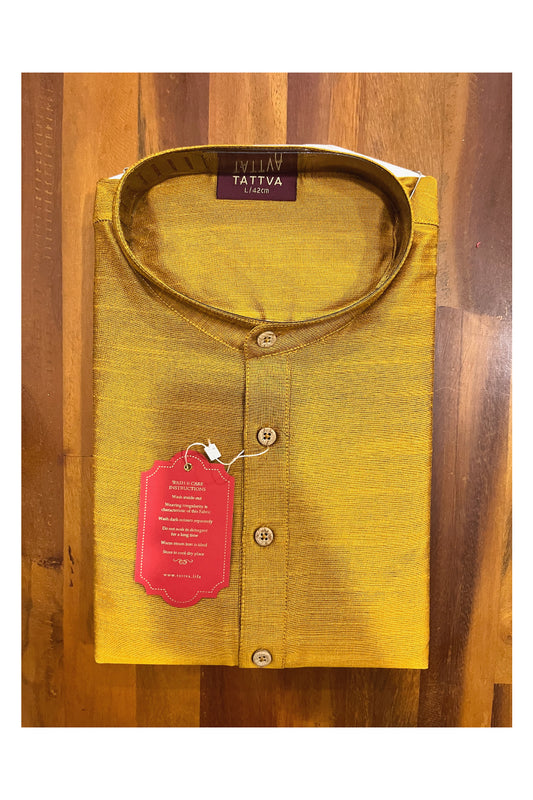 Southloom Semi Silk Short Kurta for Men in Yellow Colour