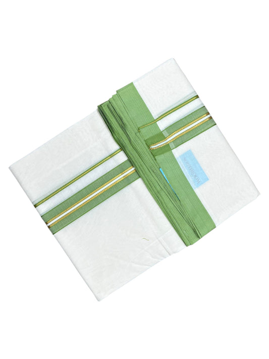 Southloom Pure Cotton Mundu with Golden Lines and Green Border (South Indian Kerala Dhoti)