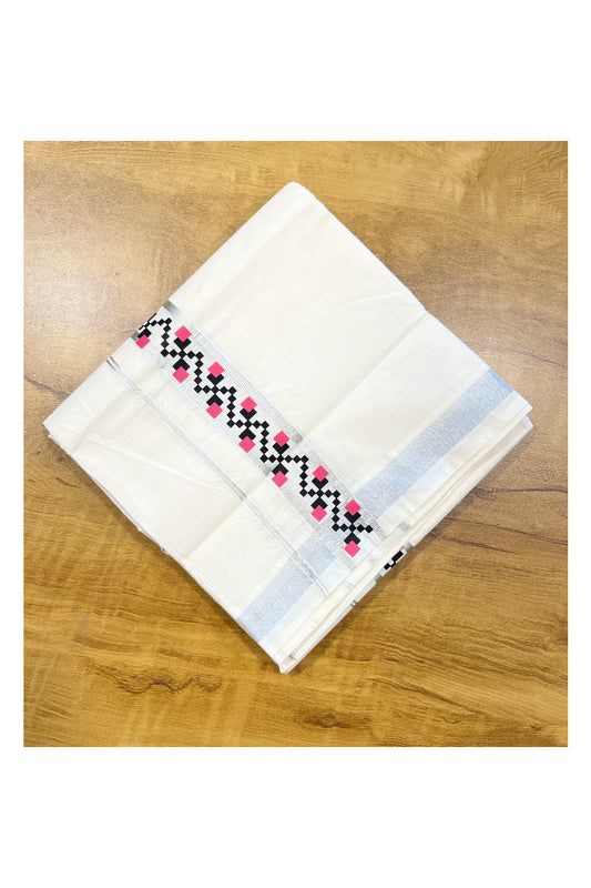 Southloom Pure Cotton Silver Kasavu Mundu with Trendy Print