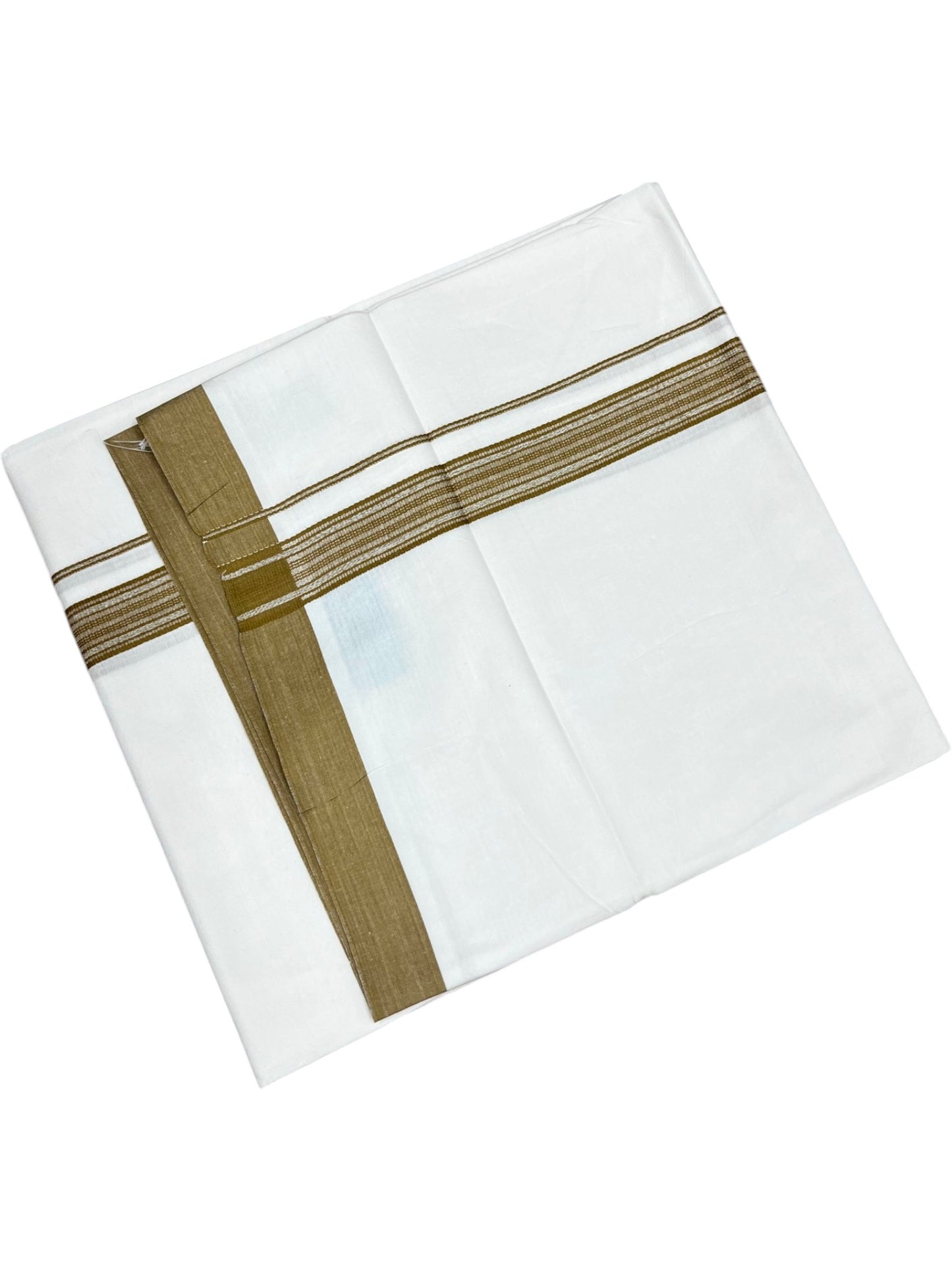 Southloom Pure White Single Cotton Mundu with Olive Green Border (South Indian Kerala Dhoti)