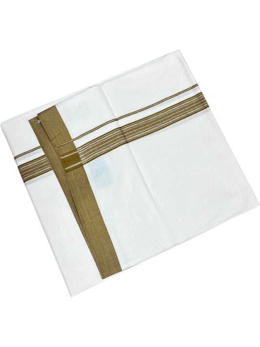 Southloom Pure White Single Cotton Mundu with Olive Green Border (South Indian Kerala Dhoti)