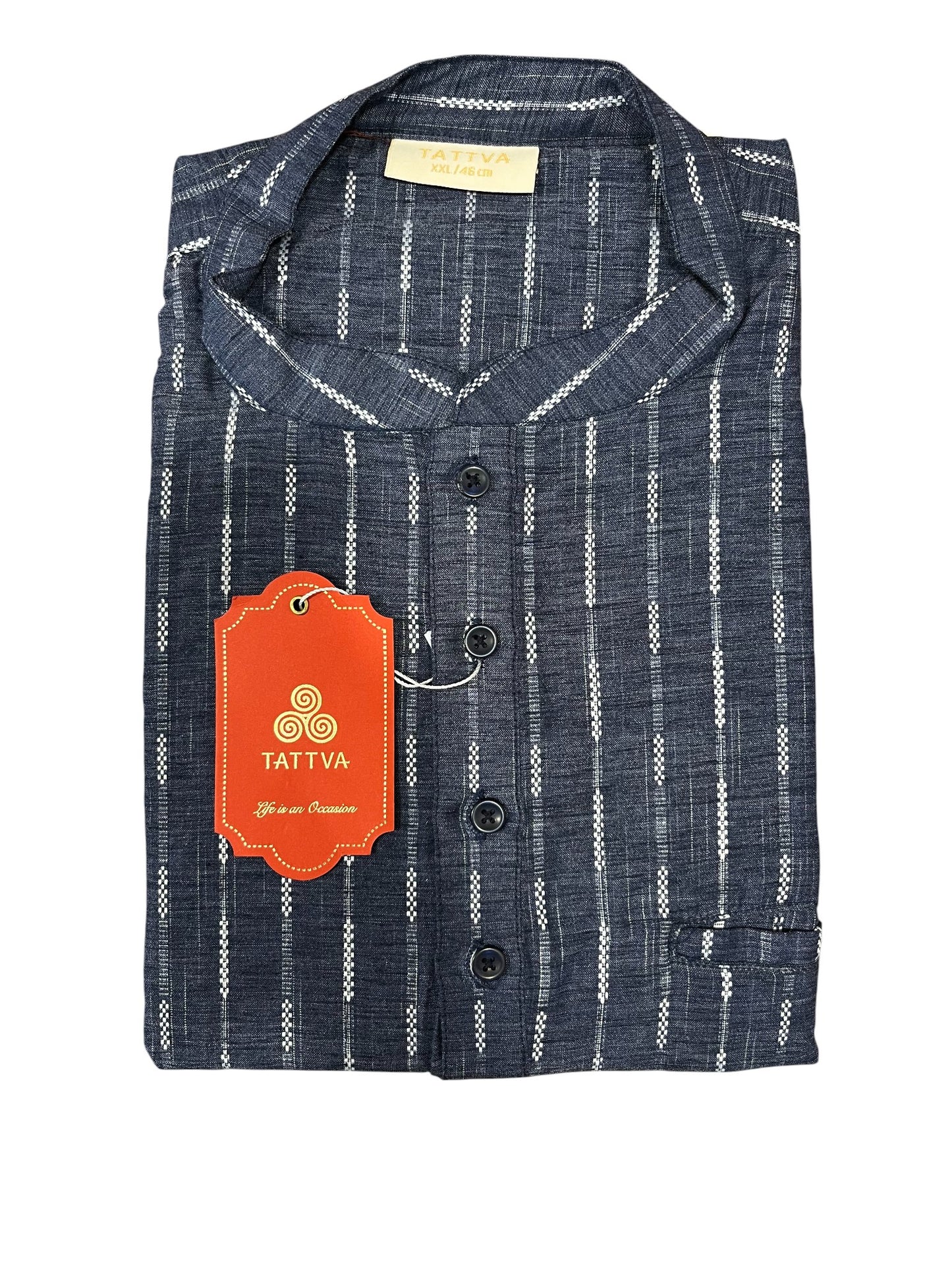 Southloom Blue Woven Patterns Semi Silk Short Kurta for Men