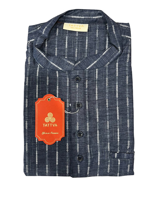 Southloom Blue Woven Patterns Semi Silk Short Kurta for Men