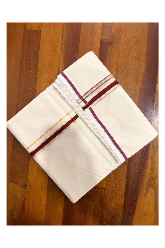 Southloom Premium Handloom Pure Cotton Mundu with Maroon Puliyilakkara Kasavu Border (Onam Mundu 2023)