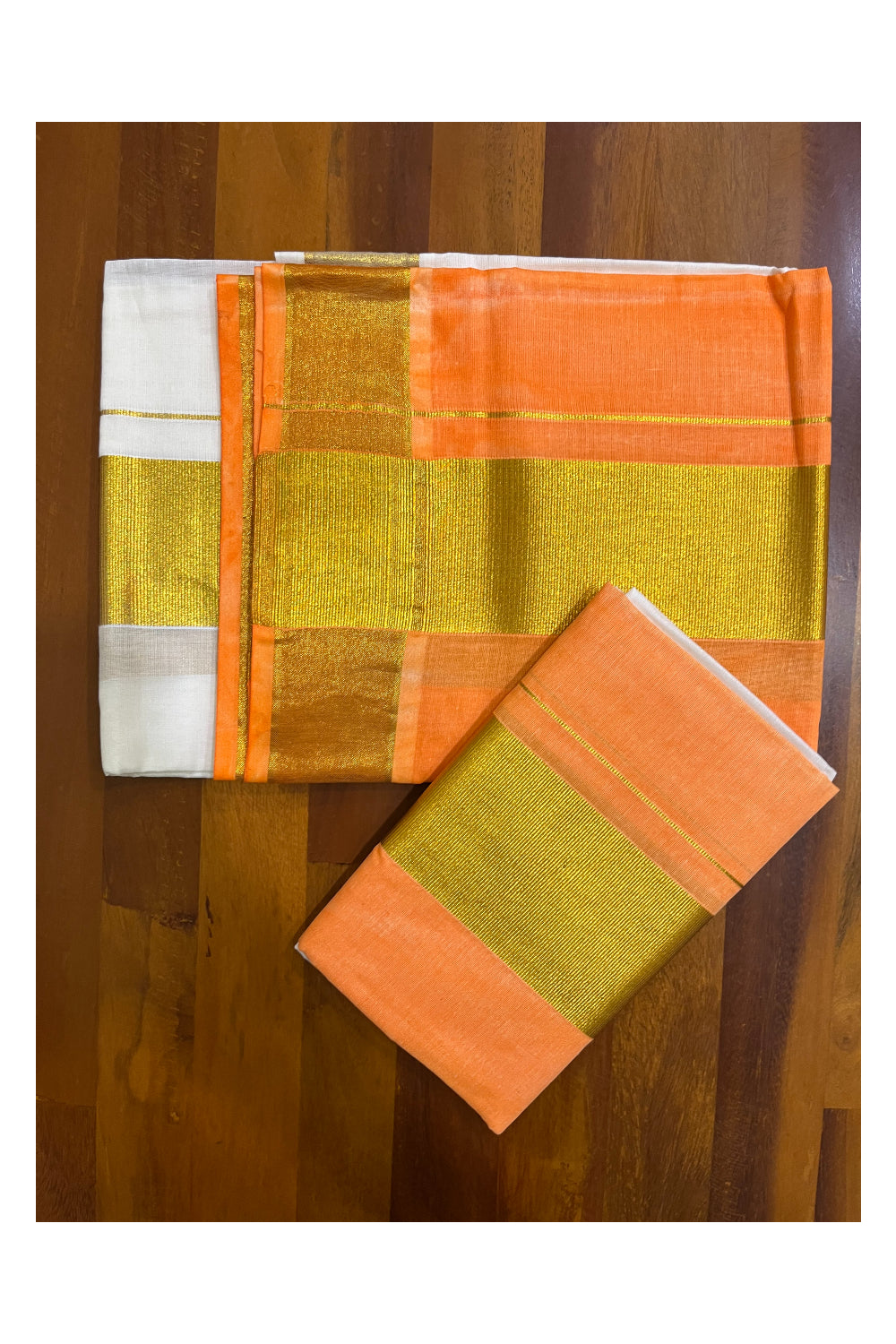 Southloom Tie & Dye - Half & Half  Multi Colour Orange Design Set Mundu (Mundum Neriyathum) with Super Soft Cotton (Mundum Neriyathum) - 2.80 M Neriyathu