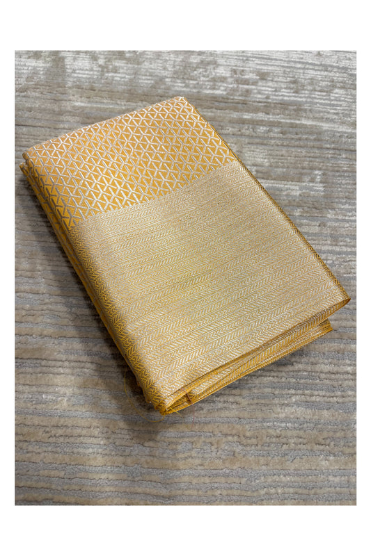 Southloom Brocade Silk Saree with Silver Zari Work in Yellow Pastel Shade