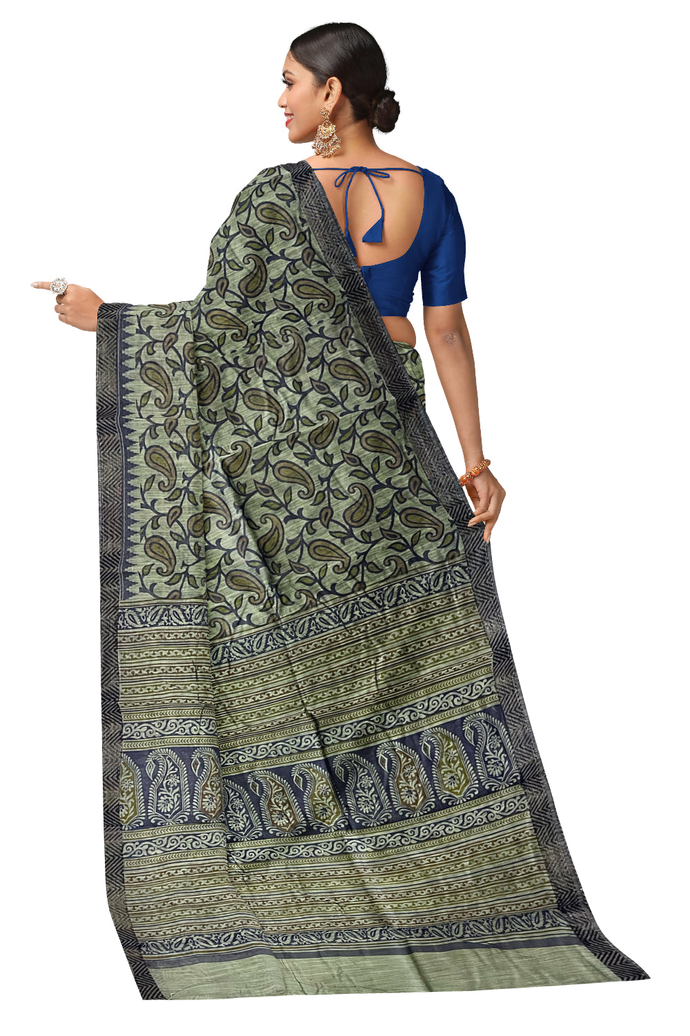 Southloom Cotton Saree with Green Paisley Woven Patterns