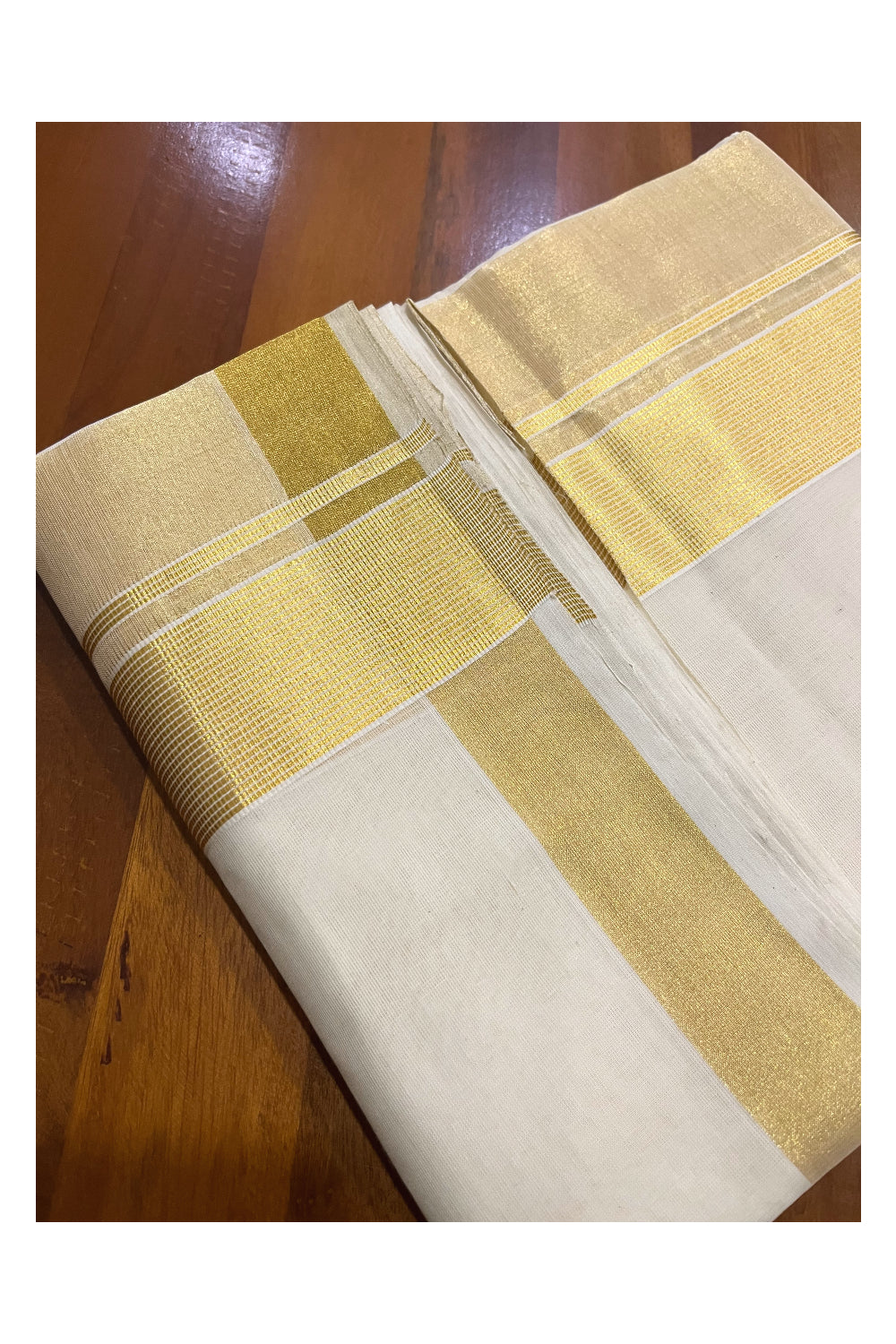 Southloom Premium Handloom Pure Cotton Wedding Mundu with Tissue Kasavu on Border (South Indian Kerala Dhoti)