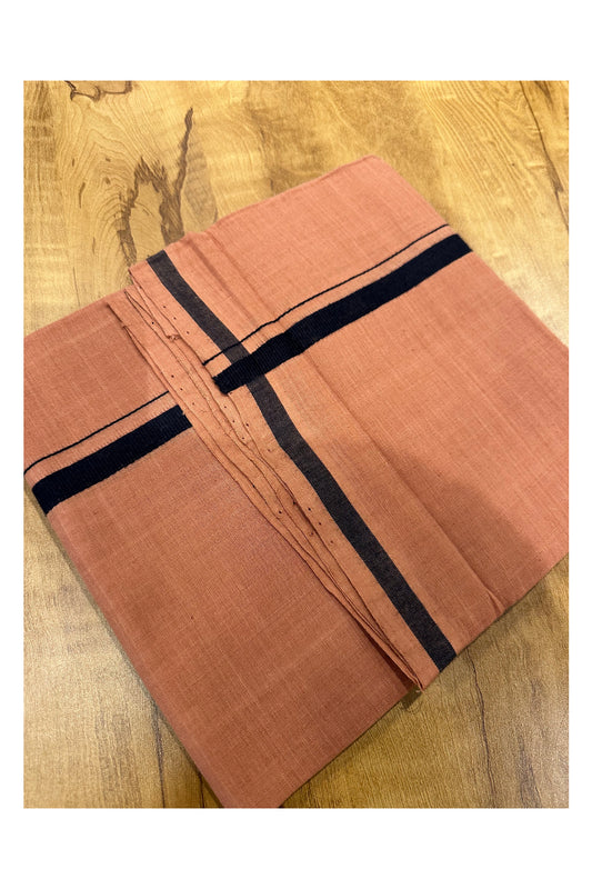 Southloom Premium Handloom Saffron (Kaavi) Solid Single Mundu (Lungi) with Black Border (South Indian Kerala Dhoti)