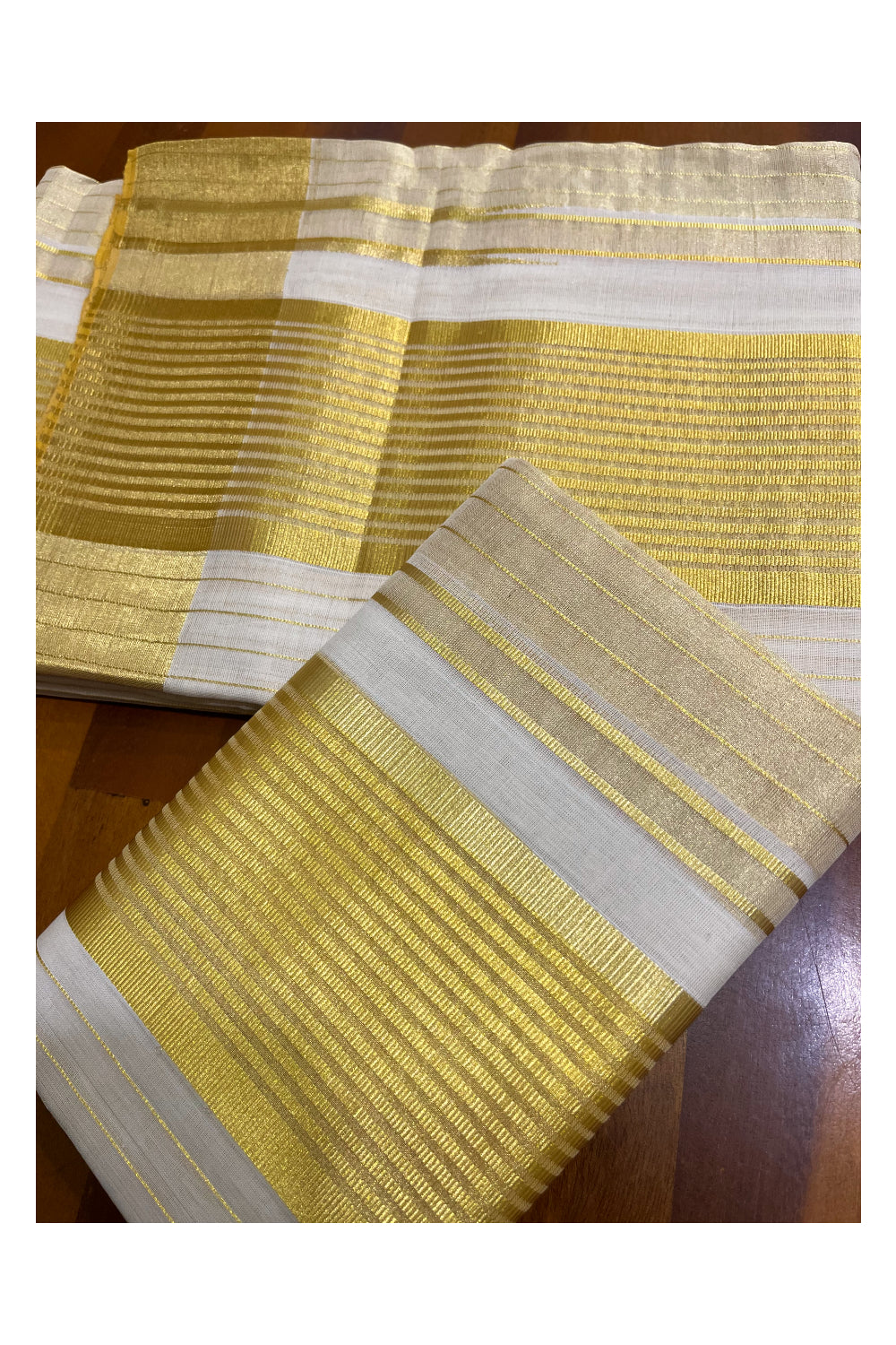 Southloom Premium Balaramapuram Unakkupaavu Handloom Cotton Wedding Set Mundu with Kasavu Lines Border